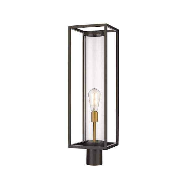 Dunbroch 1 Light Outdoor Post Mount Fixture, Deep Bronze + Outdoor Brass & Clear